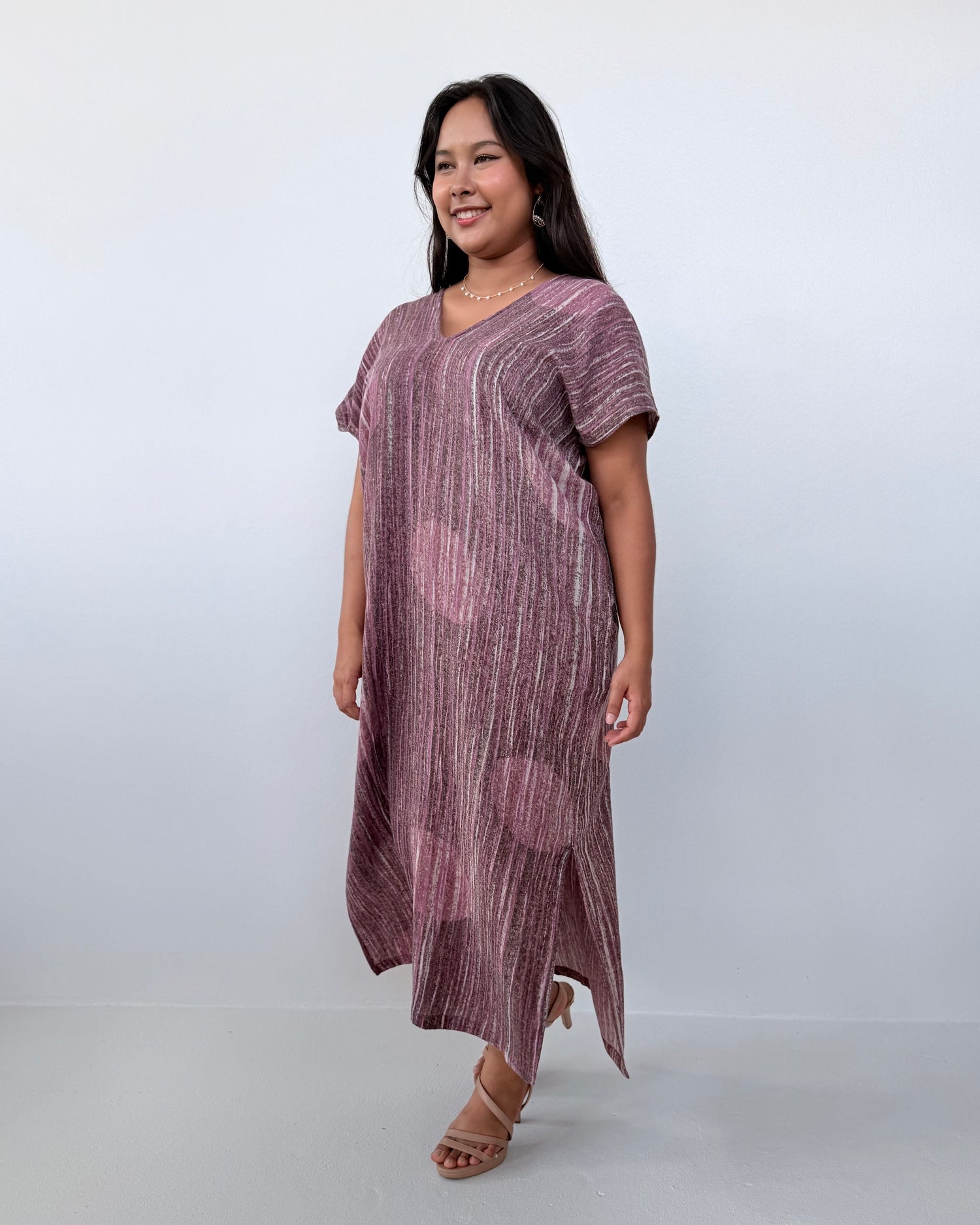 Mala Handworks Callie Petite Hand-Painted Kaftan in Mauve