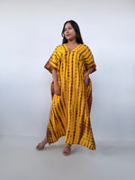 Mala Handworks Grace Cotton Kaftan in Gold & Brown Tie Dye