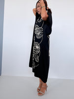 Mala Handworks Alice Jersey Cotton Kaftan in Black with Hand-Painted Lotus Leaves