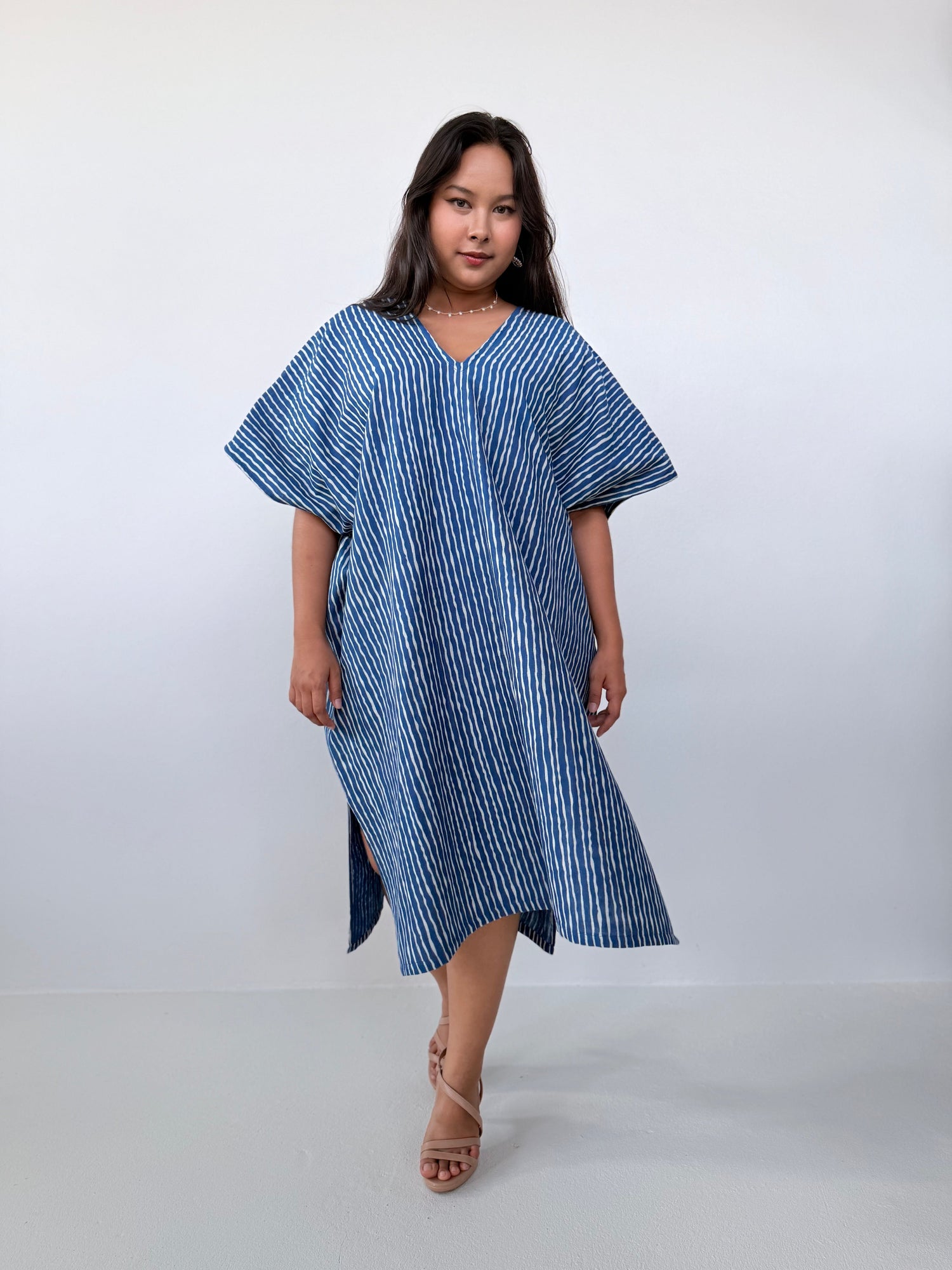 Skye Cotton Kaftan in Blue & White Stripe