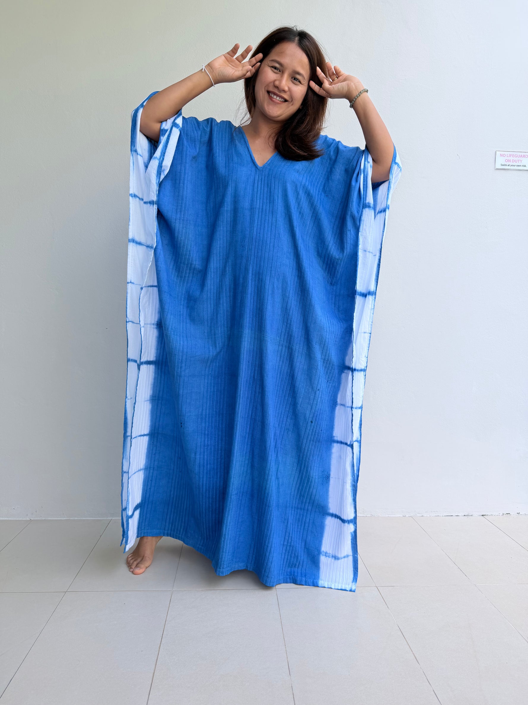 Mala Handworks Indigo Cotton Kaftan in White Frame