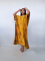 Mala Handworks Grace Cotton Kaftan in Gold & Brown Tie Dye