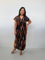 Mala Handworks Alisa Petite Cotton Kaftan in Black & Rust Tie Dye