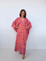 Mala Handworks Olena Cotton Kaftan in Salmon & Purple Tie Dye