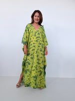 Mala Handworks Olena Cotton Kaftan in Lime Tie Dye