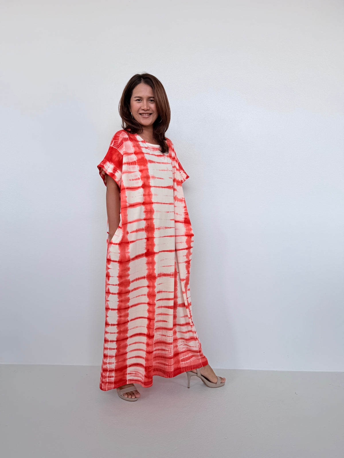 Mala Handworks Alice Jersey Cotton Kaftan in Orange Tie Dye