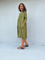 Mala Handworks Bree Double Gauze Cotton Dress in Moss Green