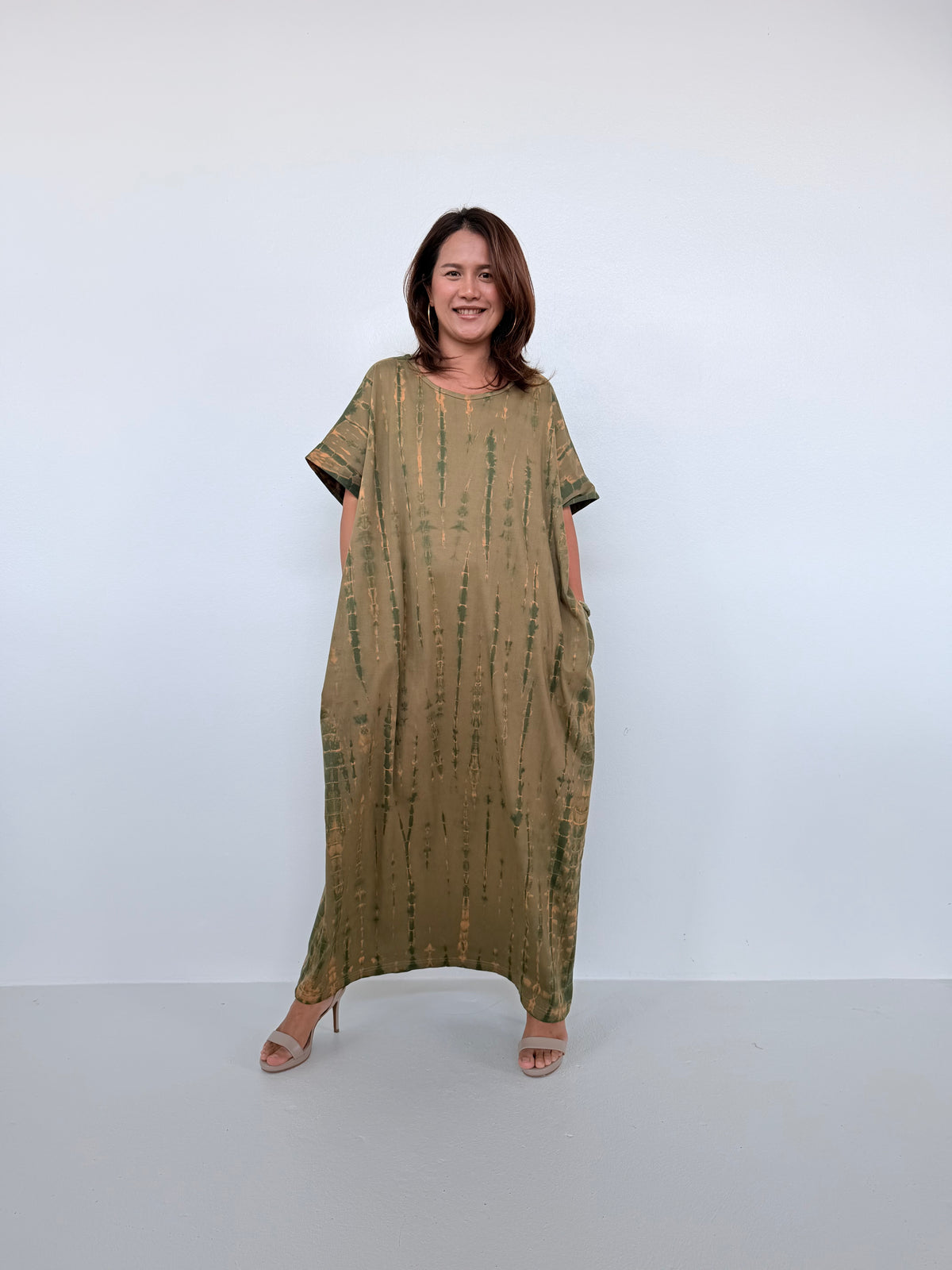 Mala Handworks Alice Jersey Cotton Kaftan in Olive Tie Dye