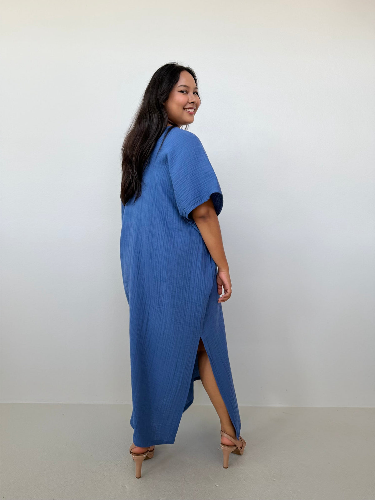 Mala Handworks Gloria Cotton Kaftan in Cornflower