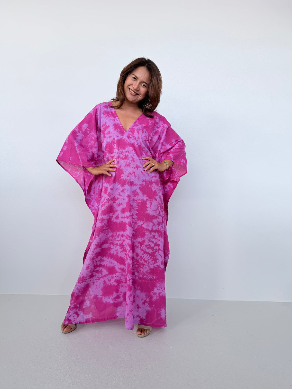 Mala Handworks Olena Cotton Kaftan in Fuchsia Tie Dye
