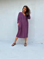 Mala Handworks Bree Double Gauze Cotton Dress in Plum