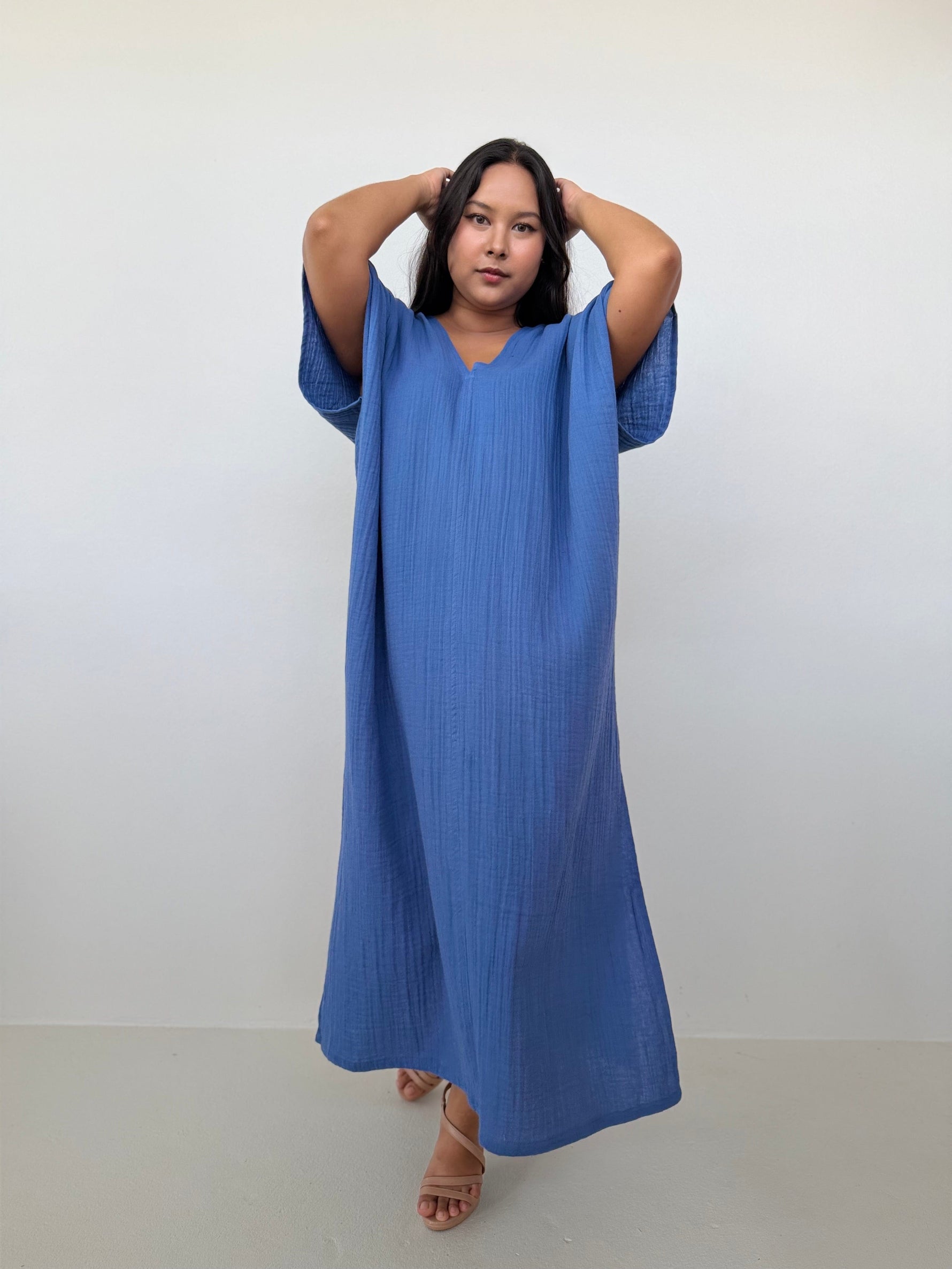 Mala Handworks Gloria Cotton Kaftan in Cornflower