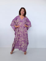 Mala Handworks Olena Cotton Kaftan in Purple & Tan Tie Dye