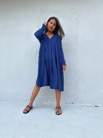 Mala Handworks Bree Double Gauze Cotton Dress in Sapphire