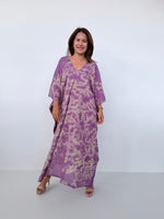 Mala Handworks Olena Cotton Kaftan in Purple & Tan Tie Dye
