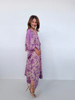 Mala Handworks Olena Cotton Kaftan in Purple & Tan Tie Dye