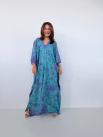 Mala Handworks Olena Cotton Kaftan in Aqua & Purple Tie Dye