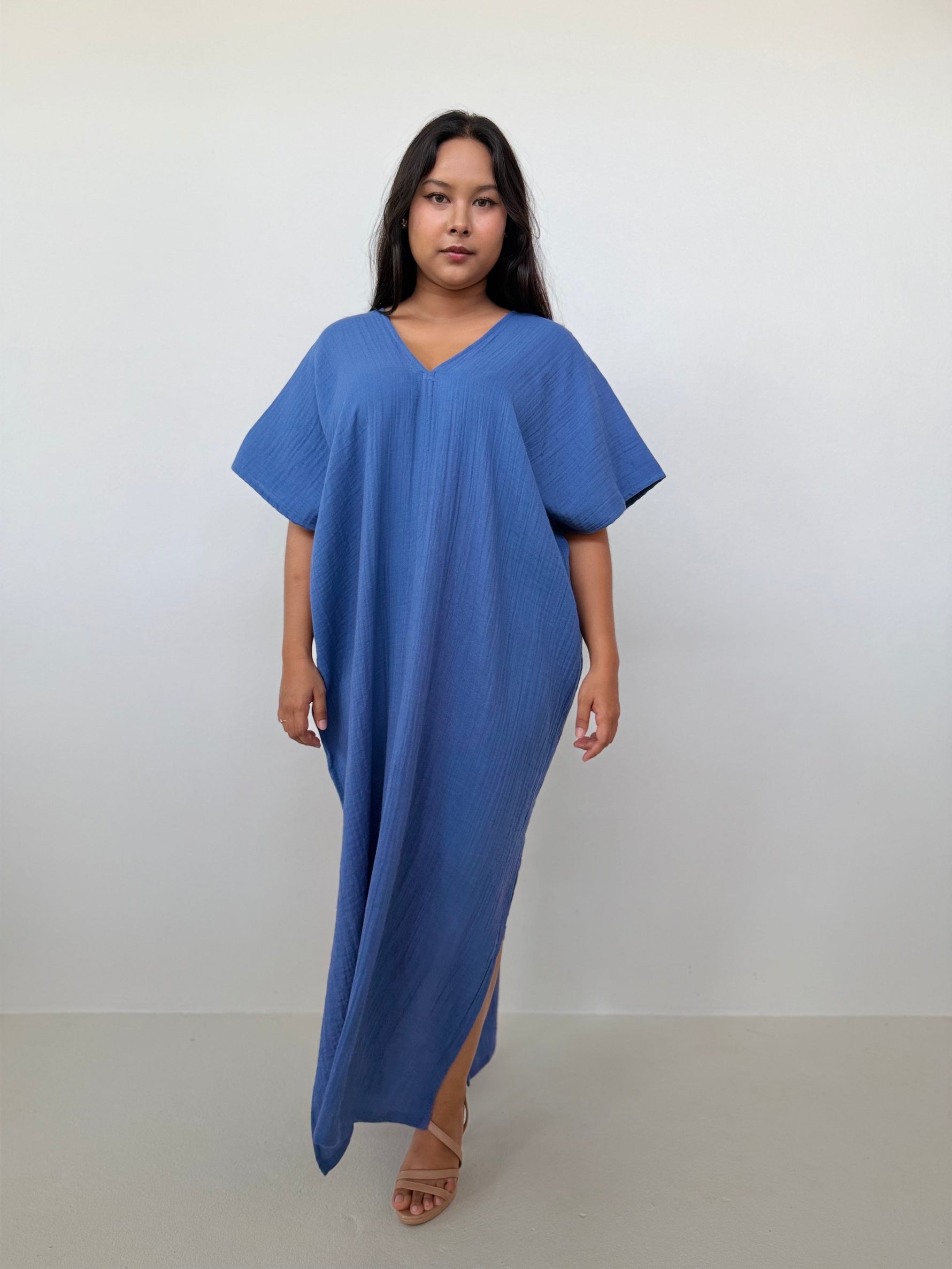 Mala Handworks Gloria Cotton Kaftan in Cornflower
