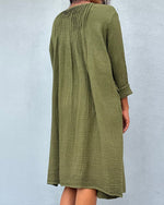 Mala Handworks Bree Double Gauze Cotton Dress in Moss Green