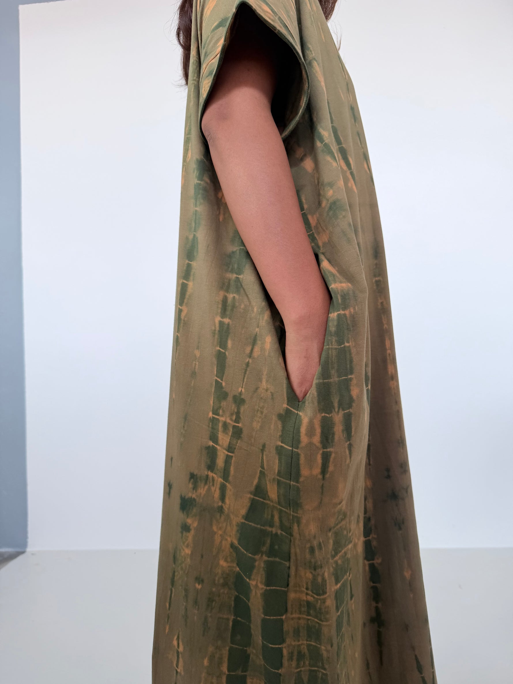 Mala Handworks Alice Jersey Cotton Kaftan in Olive Tie Dye