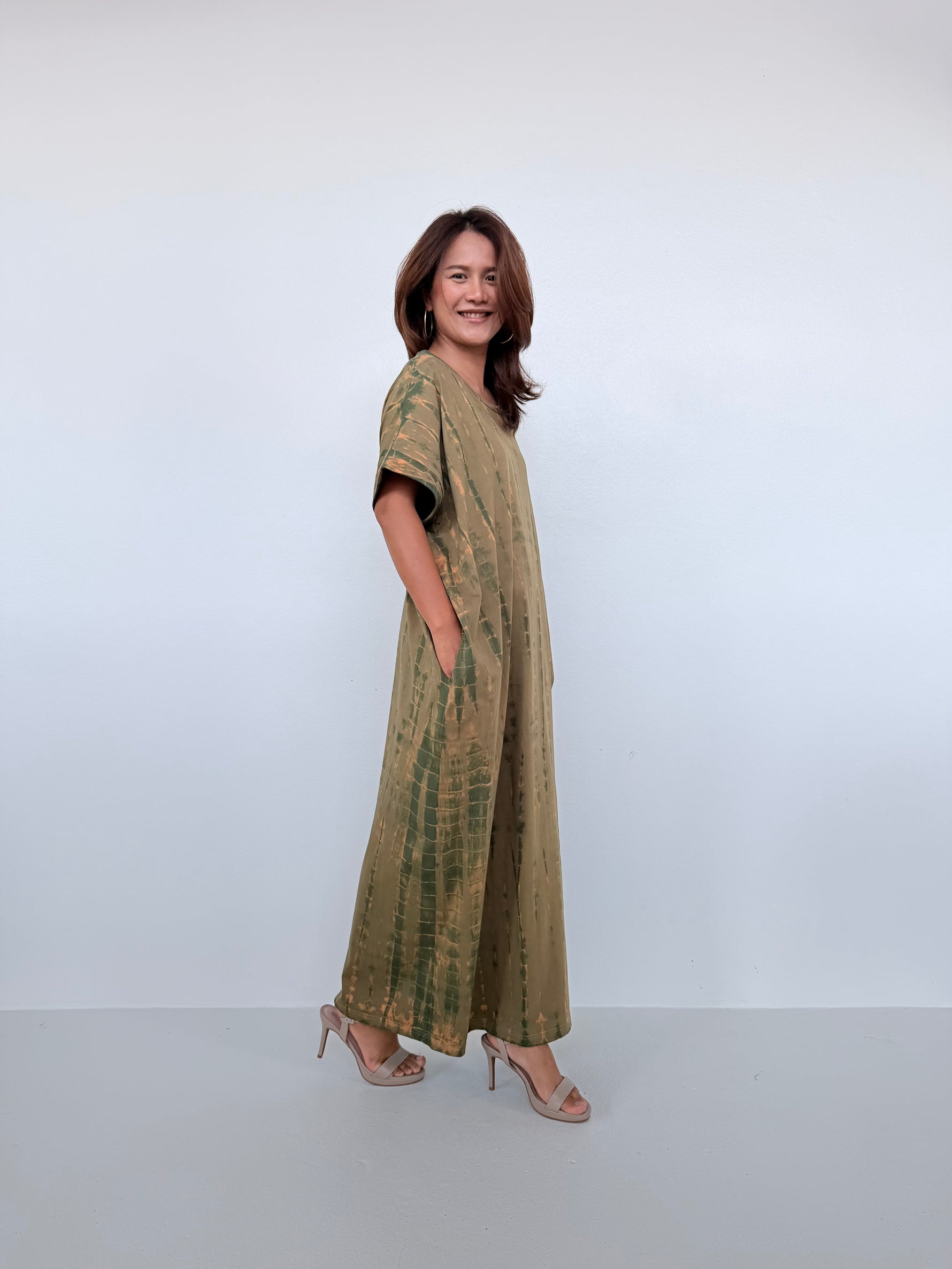 Mala Handworks Alice Jersey Cotton Kaftan in Olive Tie Dye