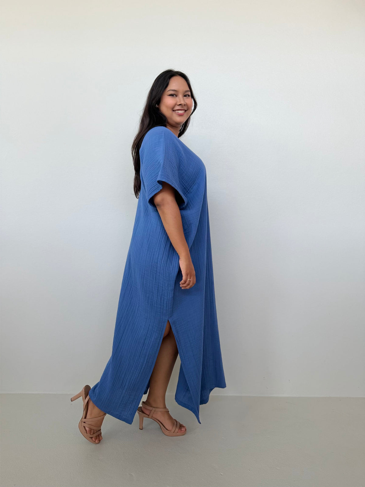 Mala Handworks Gloria Cotton Kaftan in Cornflower