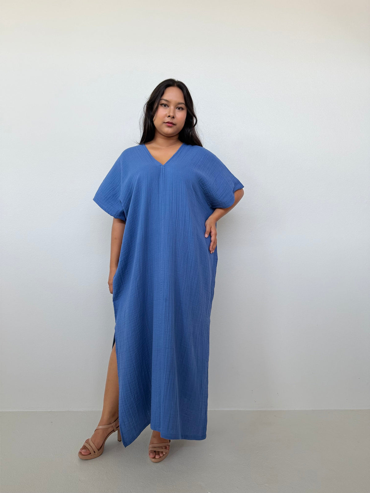 Mala Handworks Gloria Cotton Kaftan in Cornflower