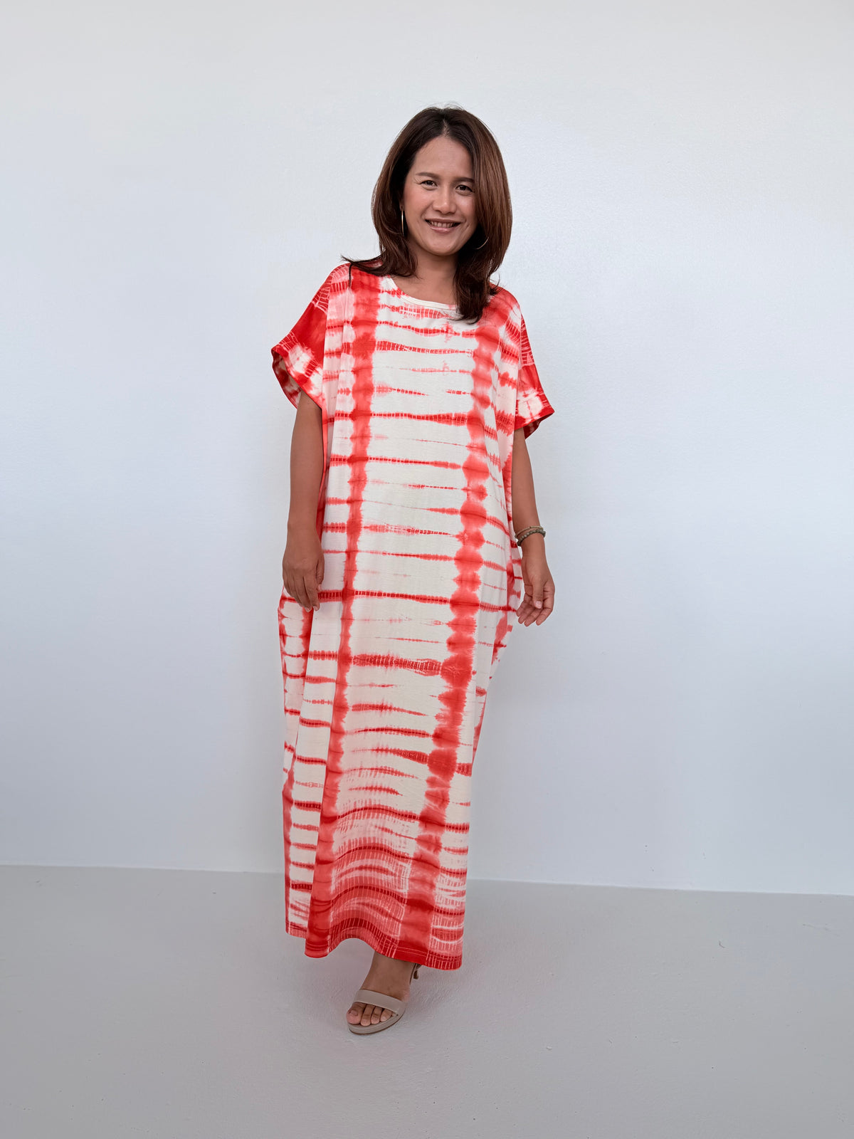 Mala Handworks Alice Jersey Cotton Kaftan in Orange Tie Dye