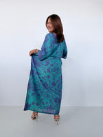 Mala Handworks Olena Cotton Kaftan in Aqua & Purple Tie Dye