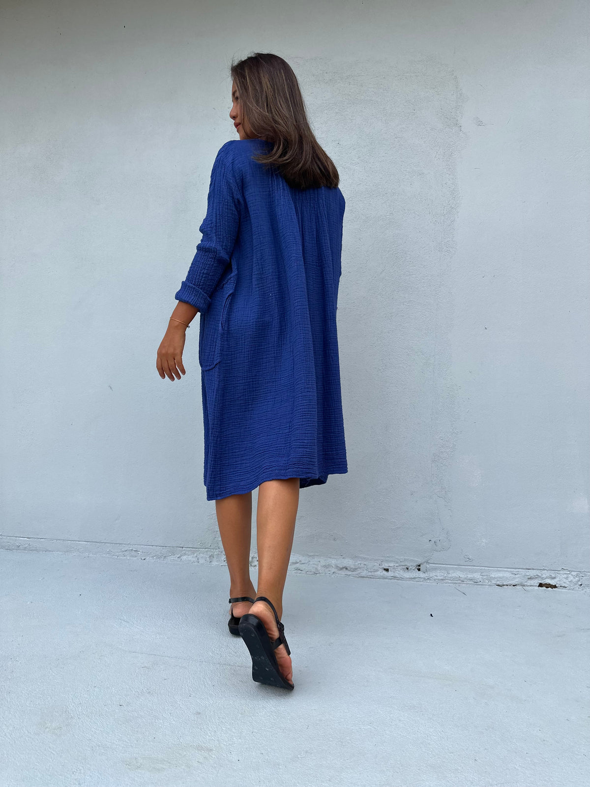 Mala Handworks Bree Double Gauze Cotton Dress in Sapphire