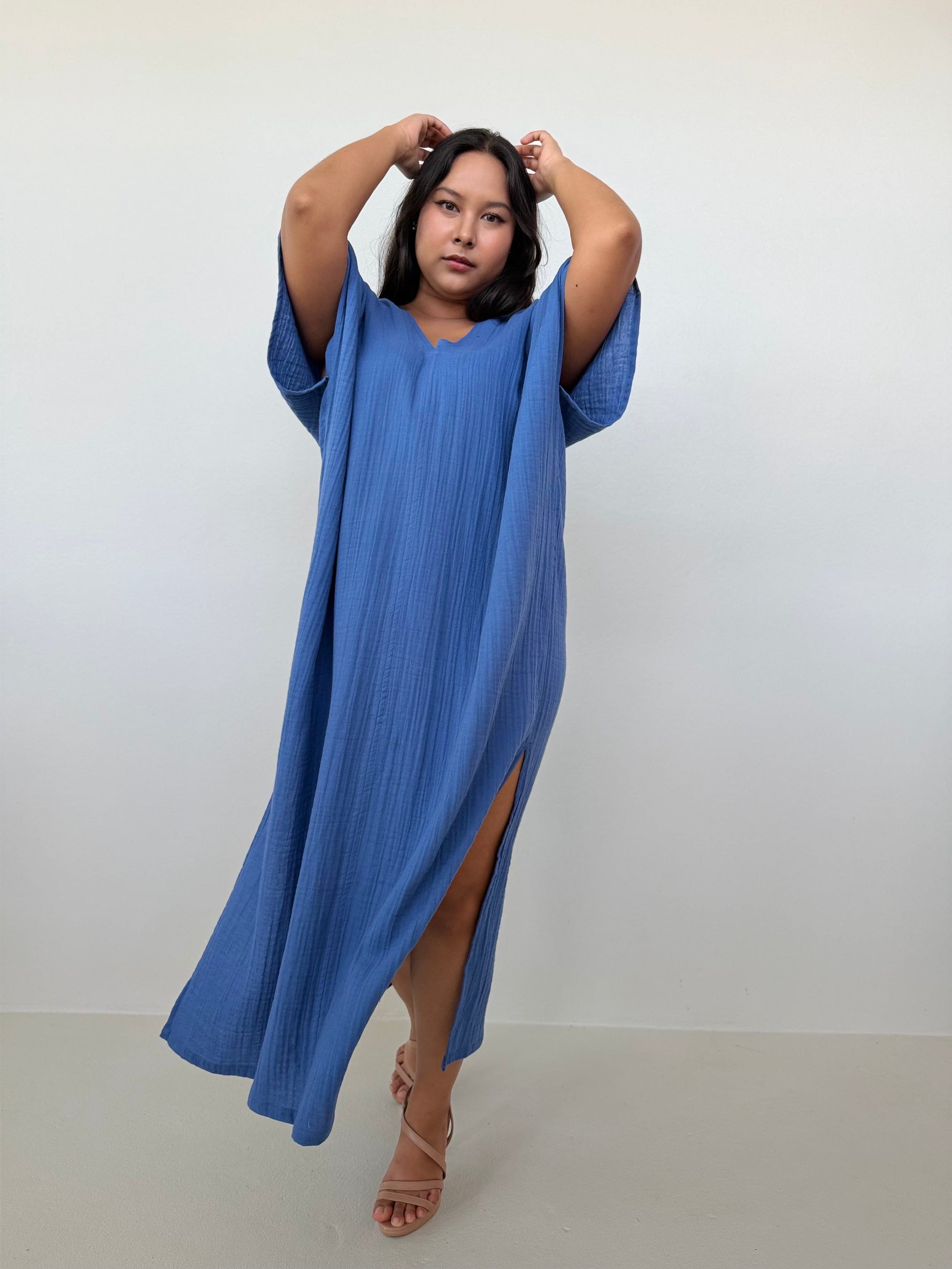 Mala Handworks Gloria Cotton Kaftan in Cornflower
