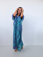 Mala Handworks Olena Cotton Kaftan in Aqua & Purple Tie Dye
