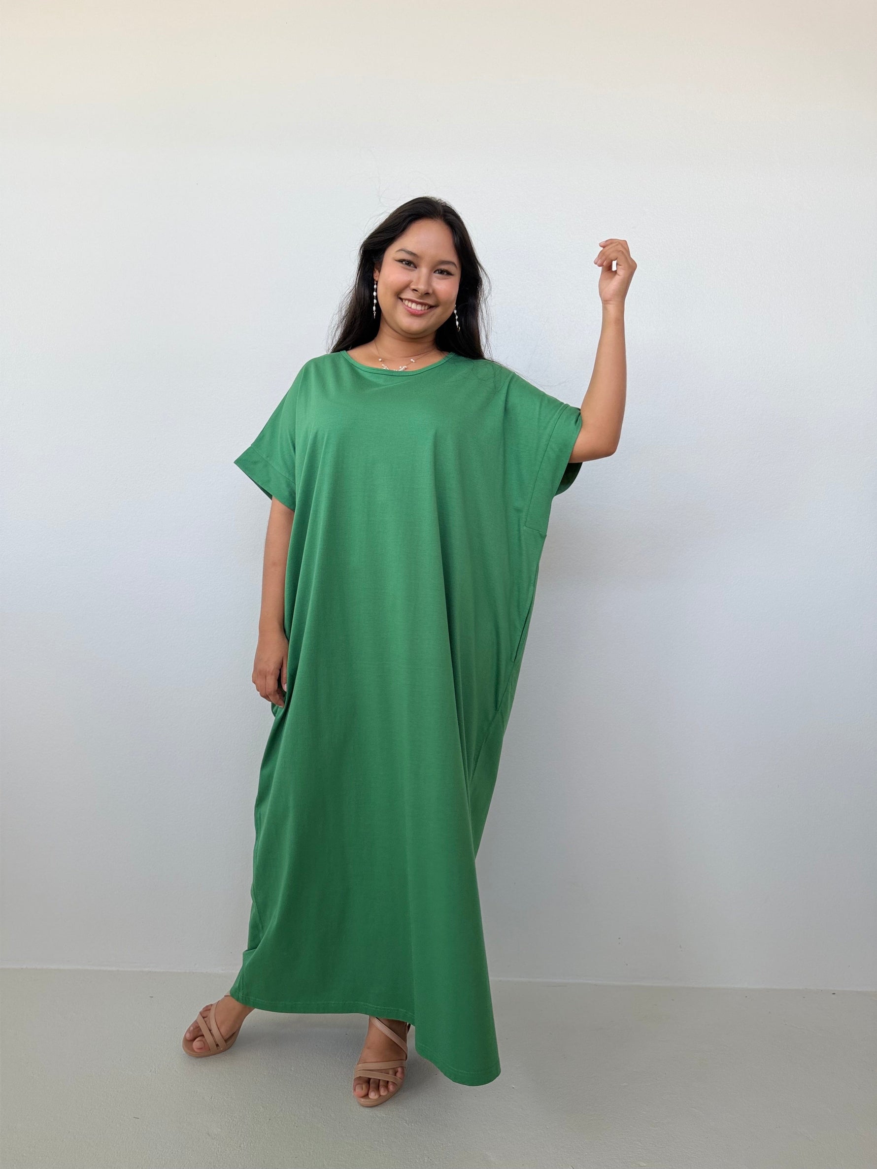 Mala Handworks Alice Jersey Cotton Kaftan in Emerald
