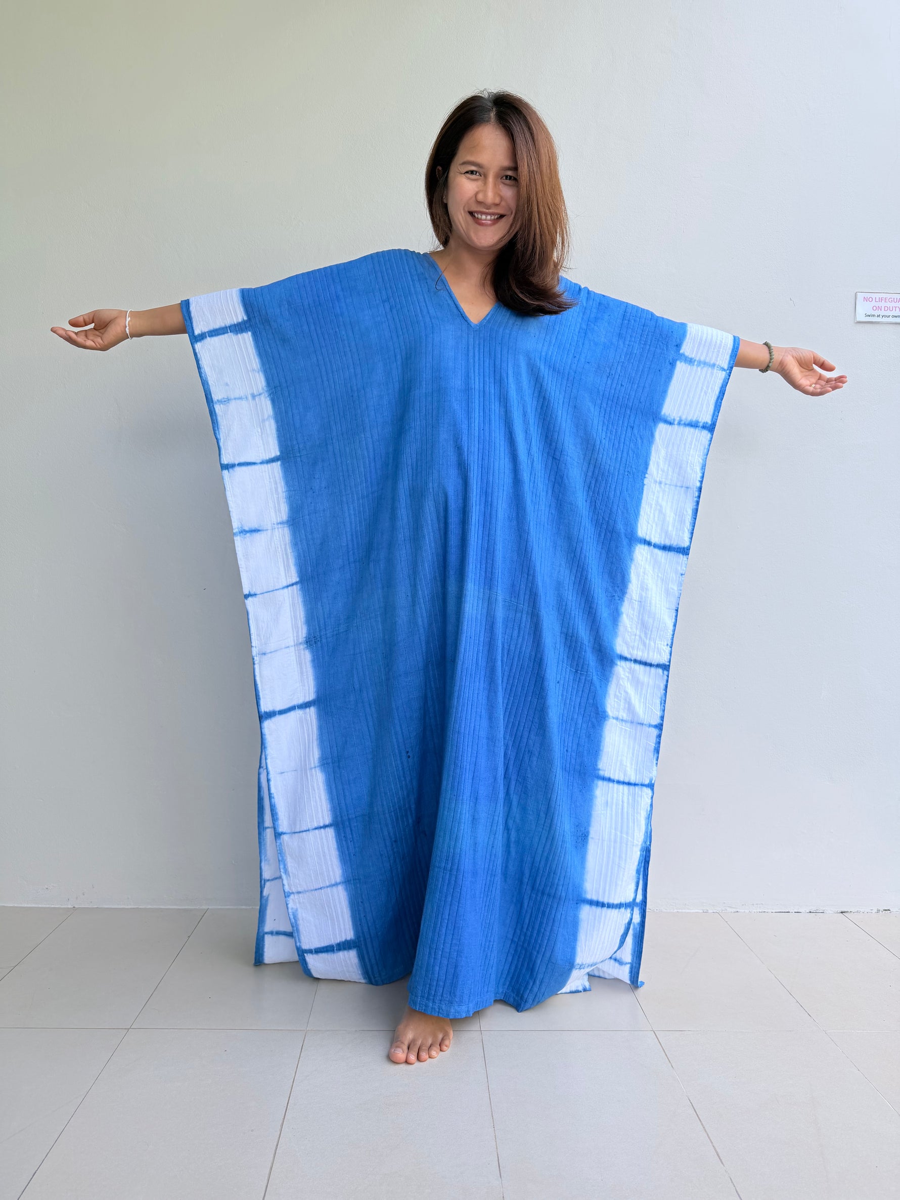 Mala Handworks Indigo Cotton Kaftan in White Frame