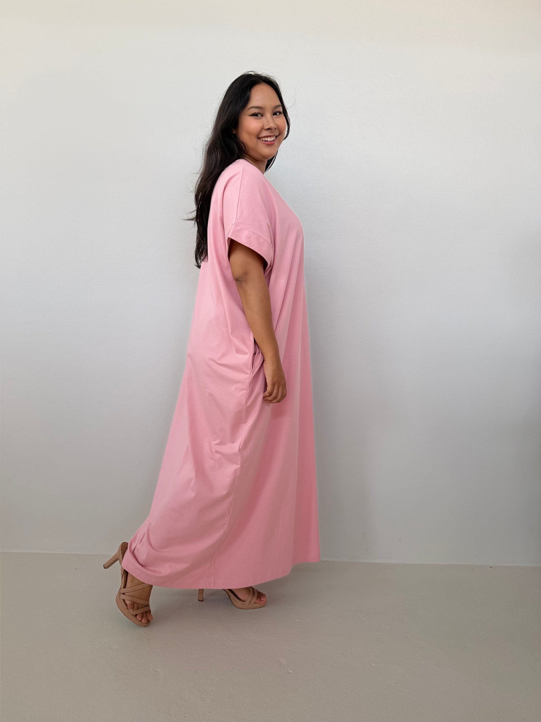 Mala Handworks Alice Jersey Cotton Kaftan in Bubblegum