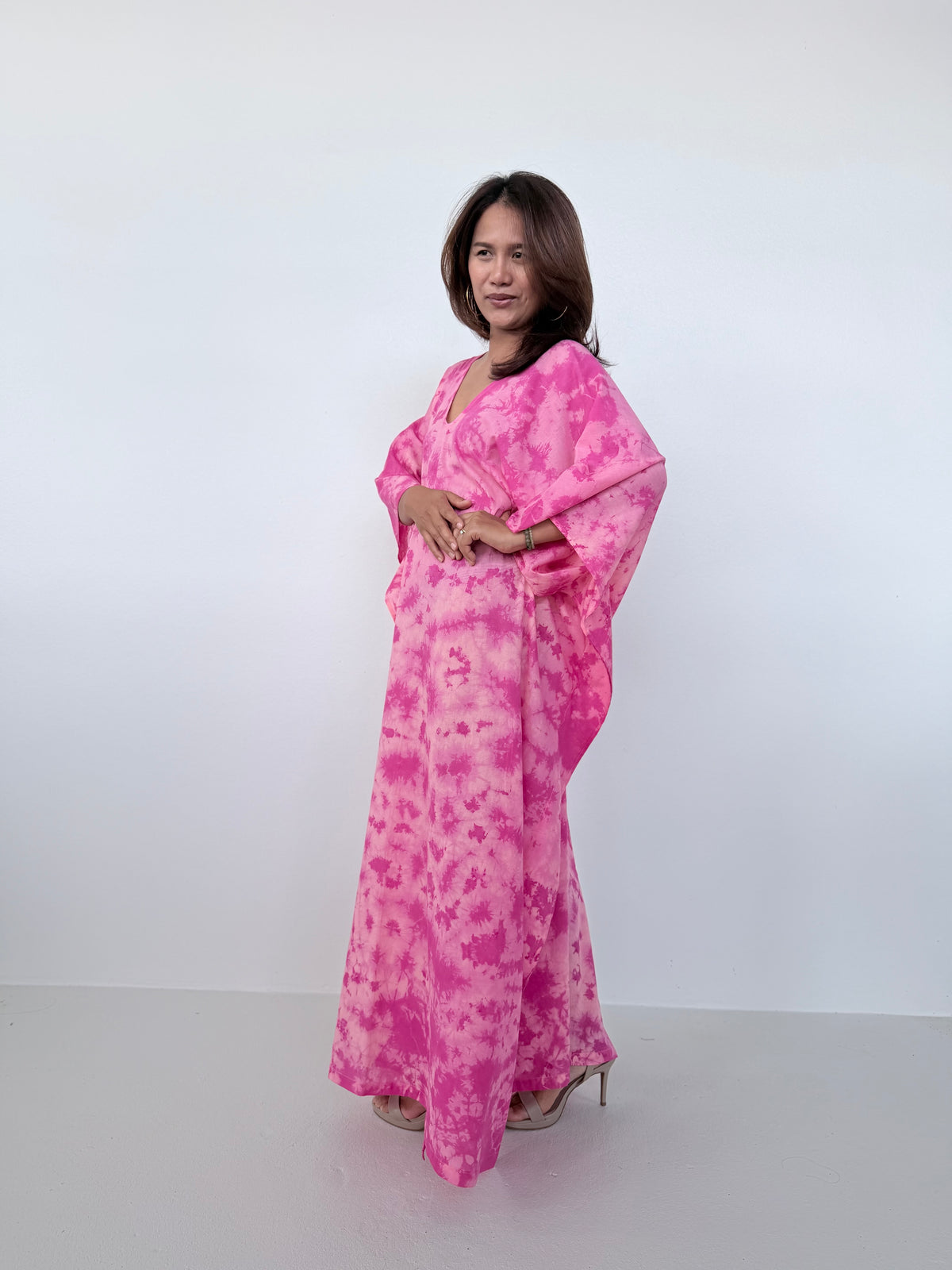 Mala Handworks Olena Cotton Kaftan in Watermelon Tie Dye