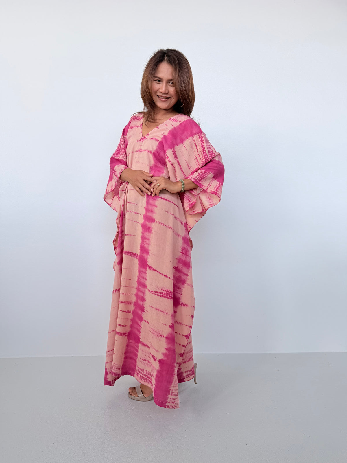 Mala Handworks Olena Cotton Kaftan in Watermelon & Peach Tie Dye