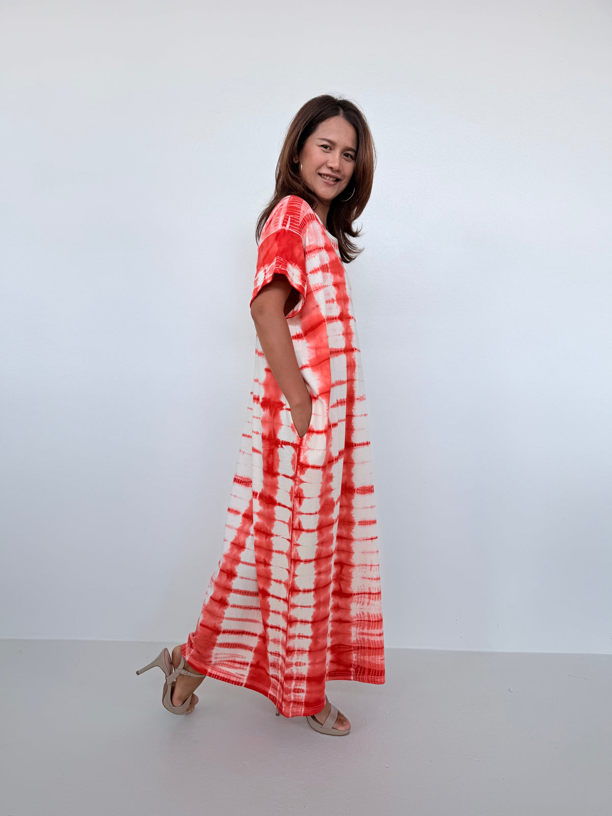 Mala Handworks Alice Jersey Cotton Kaftan in Orange Tie Dye