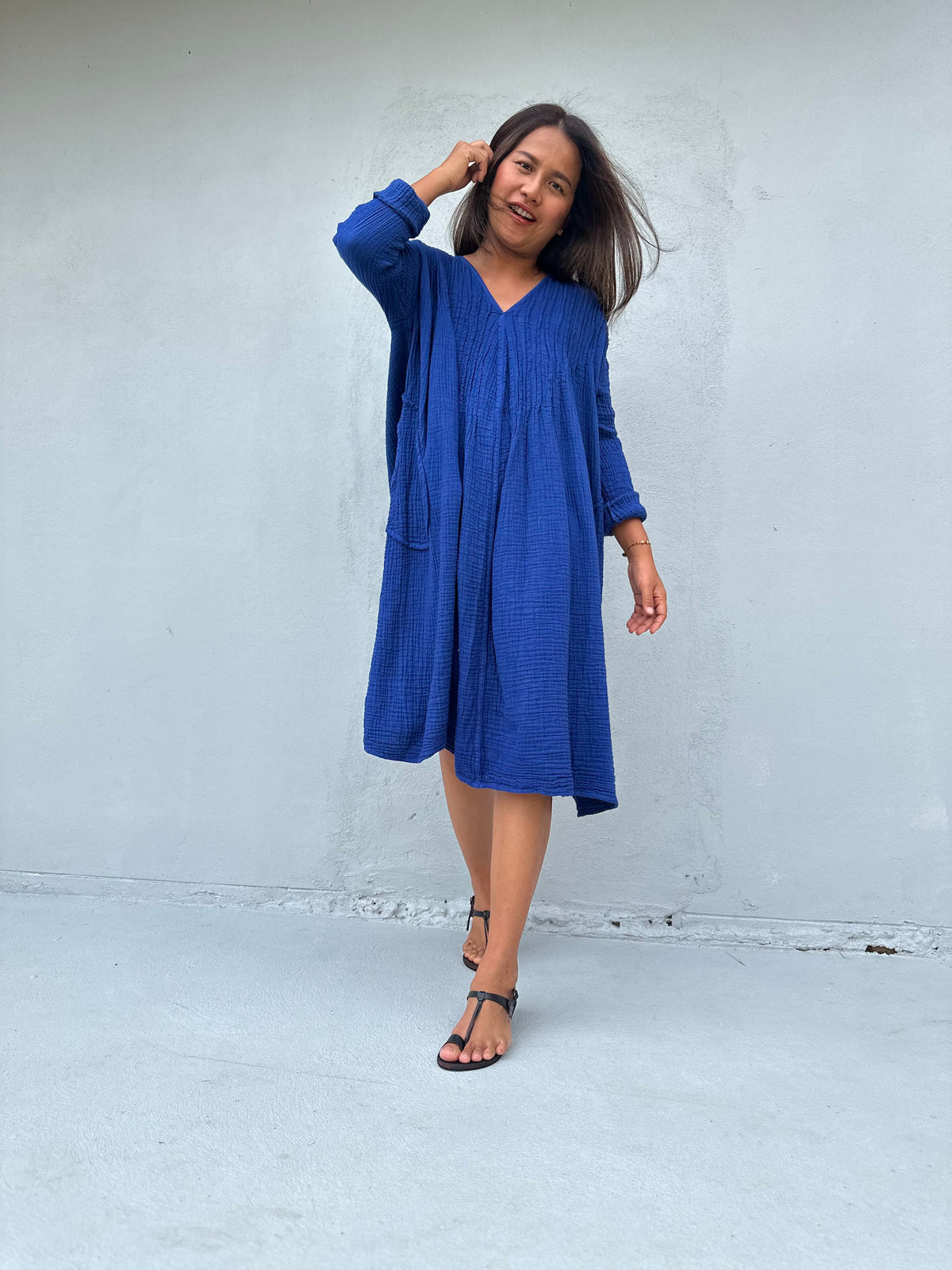 Mala Handworks Bree Double Gauze Cotton Dress in Sapphire