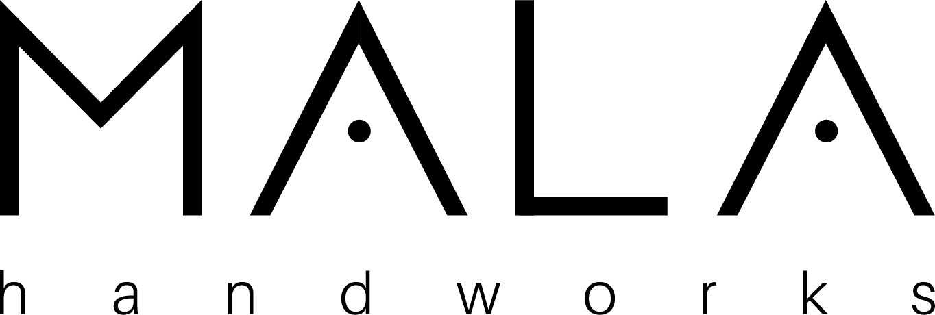 Black 'MALA handwork' logo on a transparent background