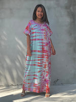 MALA handworks Alice Jersey Cotton Kaftan in Aqua Fuchsia Tidal Tie Dye