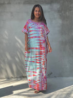 MALA handworks Alice Jersey Cotton Kaftan in Aqua Fuchsia Tidal Tie Dye