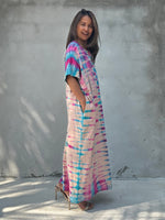 Mala Handworks Alice Jersey Cotton Kaftan in Aqua Rainbow Tie Dye