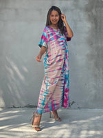 Mala Handworks Alice Jersey Cotton Kaftan in Aqua Rainbow Tie Dye