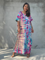 Mala Handworks Alice Jersey Cotton Kaftan in Aqua Rainbow Tie Dye