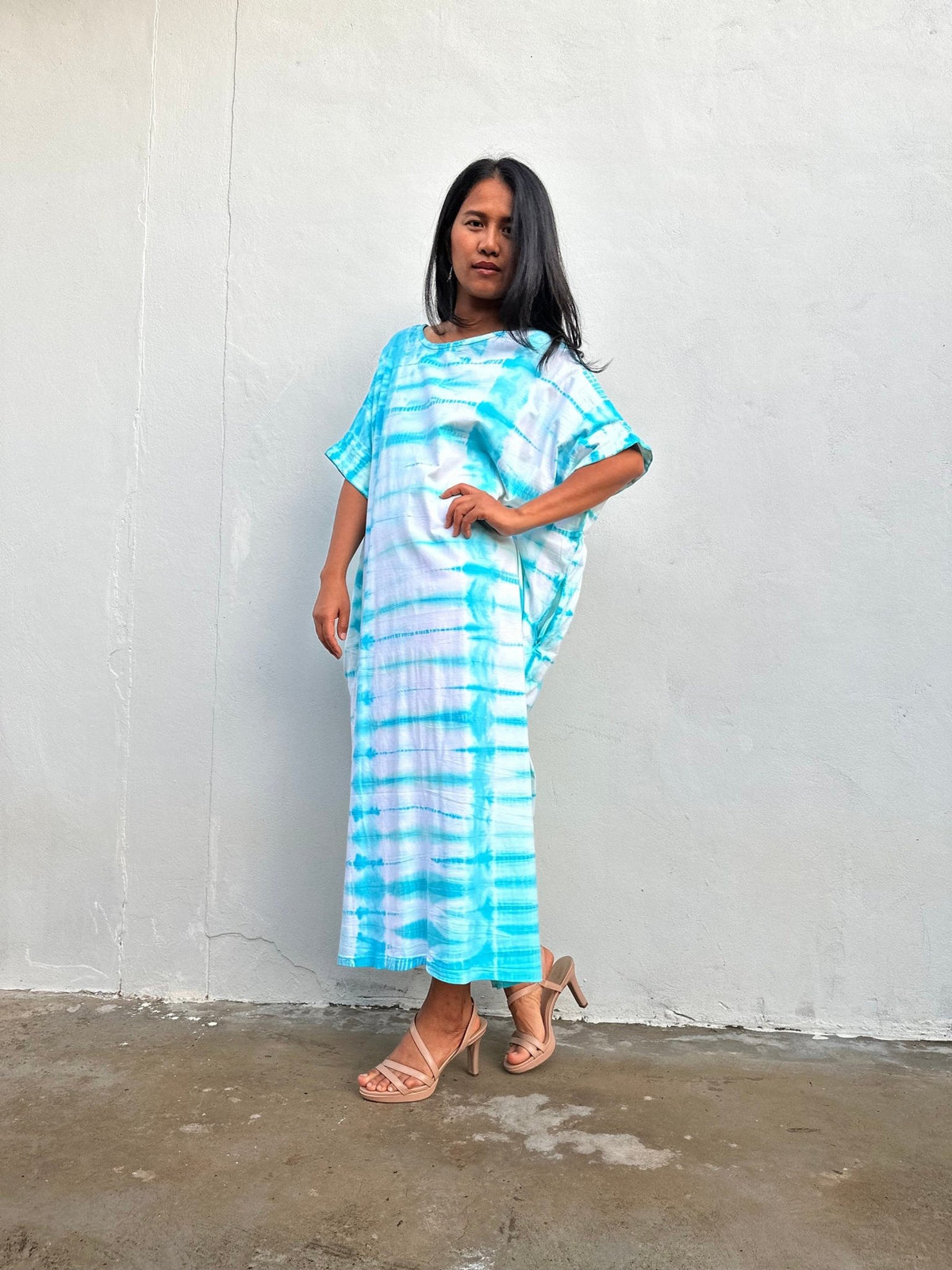 Mala Handworks Alice Jersey Cotton Kaftan in Aqua Tie Dye