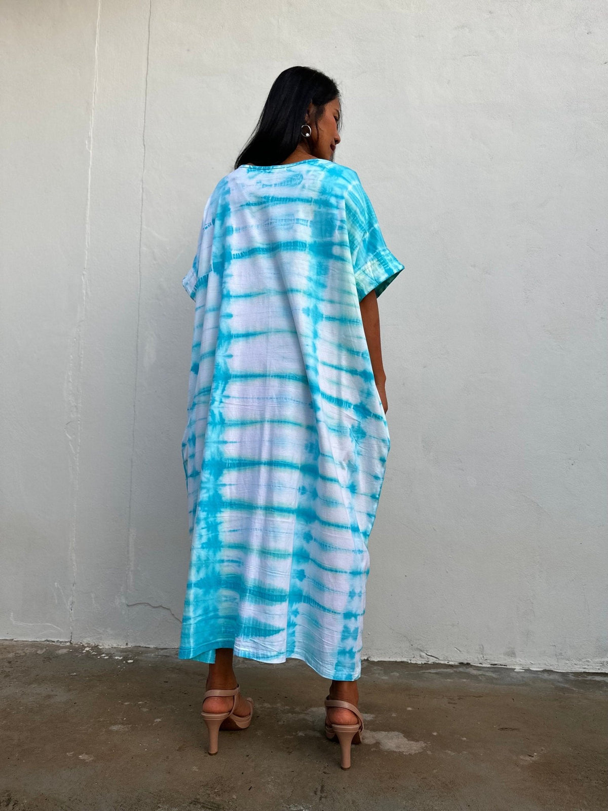 Mala Handworks Alice Jersey Cotton Kaftan in Aqua Tie Dye