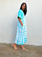 Mala Handworks Alice Jersey Cotton Kaftan in Aqua Tie Dye