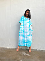 Mala Handworks Alice Jersey Cotton Kaftan in Aqua Tie Dye