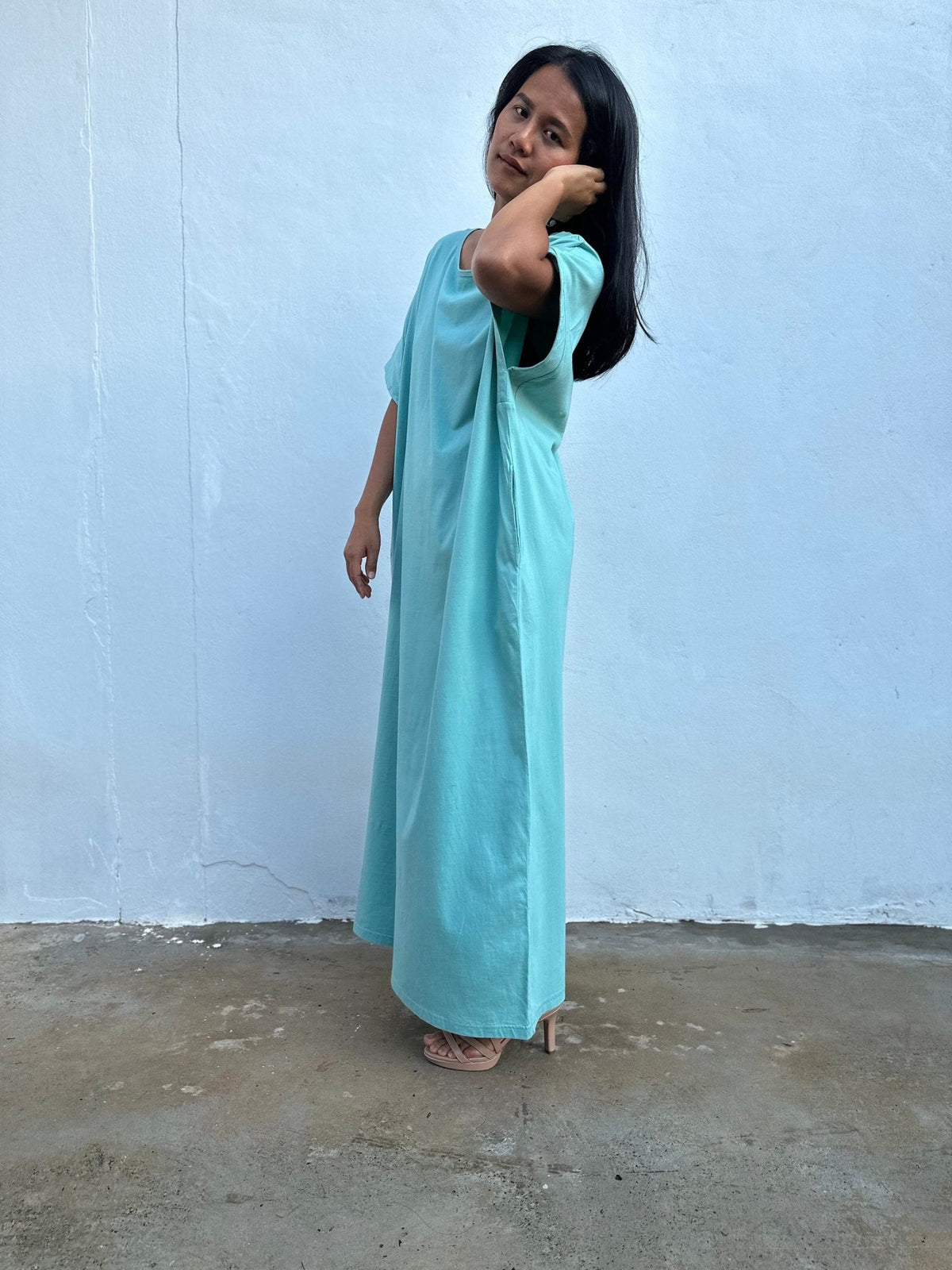 Mala Handworks Alice Jersey Cotton Kaftan in Aqua